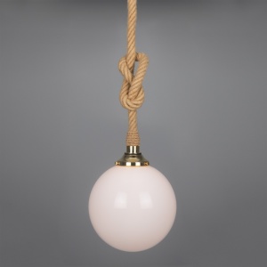 Azores Jute Rope Pendant Light with Opal Glass Globe 30cm IP44