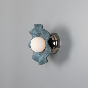 Rivale Wall Light with Wavy Ceramic Shade, Blue Earth