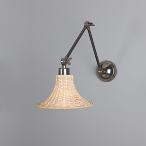 Savannah Adjustable Arm Wall Light with Small Bell-Shaped Rattan Shade