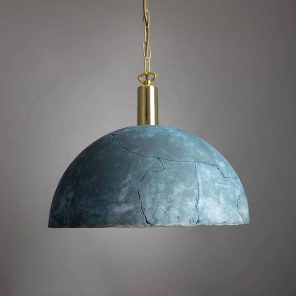 Kauri Organic Ceramic Dome Pendant Light 37cm, Blue Earth